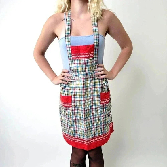 Vintage 1960's Greek Tie Back Full Artist Kitchen Cooking Apron - Picture 2 of 7